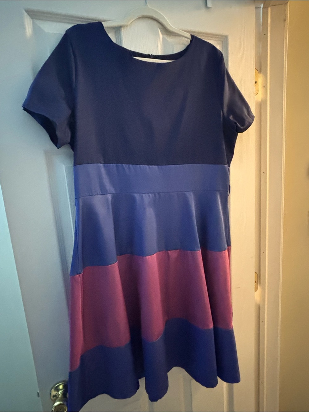 Lindy Bop Colorblock Navy and Purple Fit-and-Flare Dress